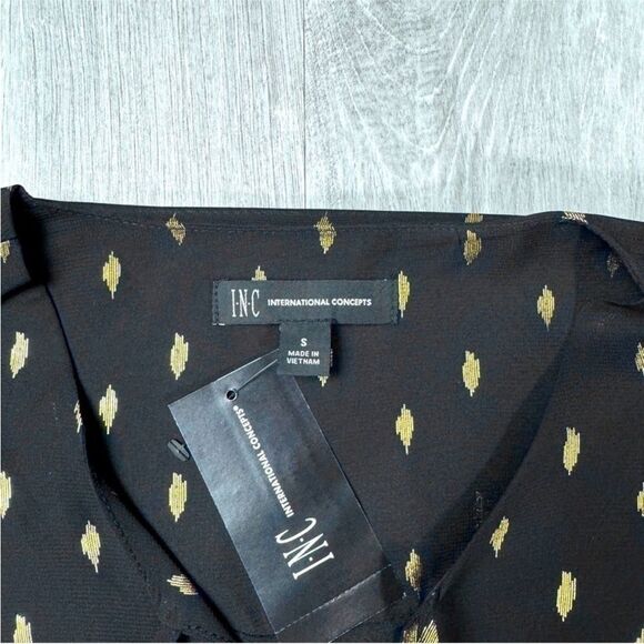 INC International Concepts Black Front Tie V-Neck Long Sleeve Top S - Picture 3 of 7